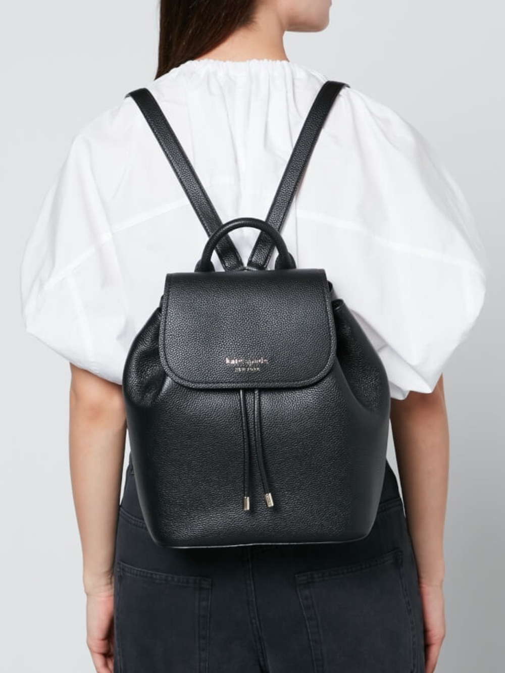 NWT Kate Spade New York Black Pebbled Leather Medium Flap Backpack -MSRP$359♠️